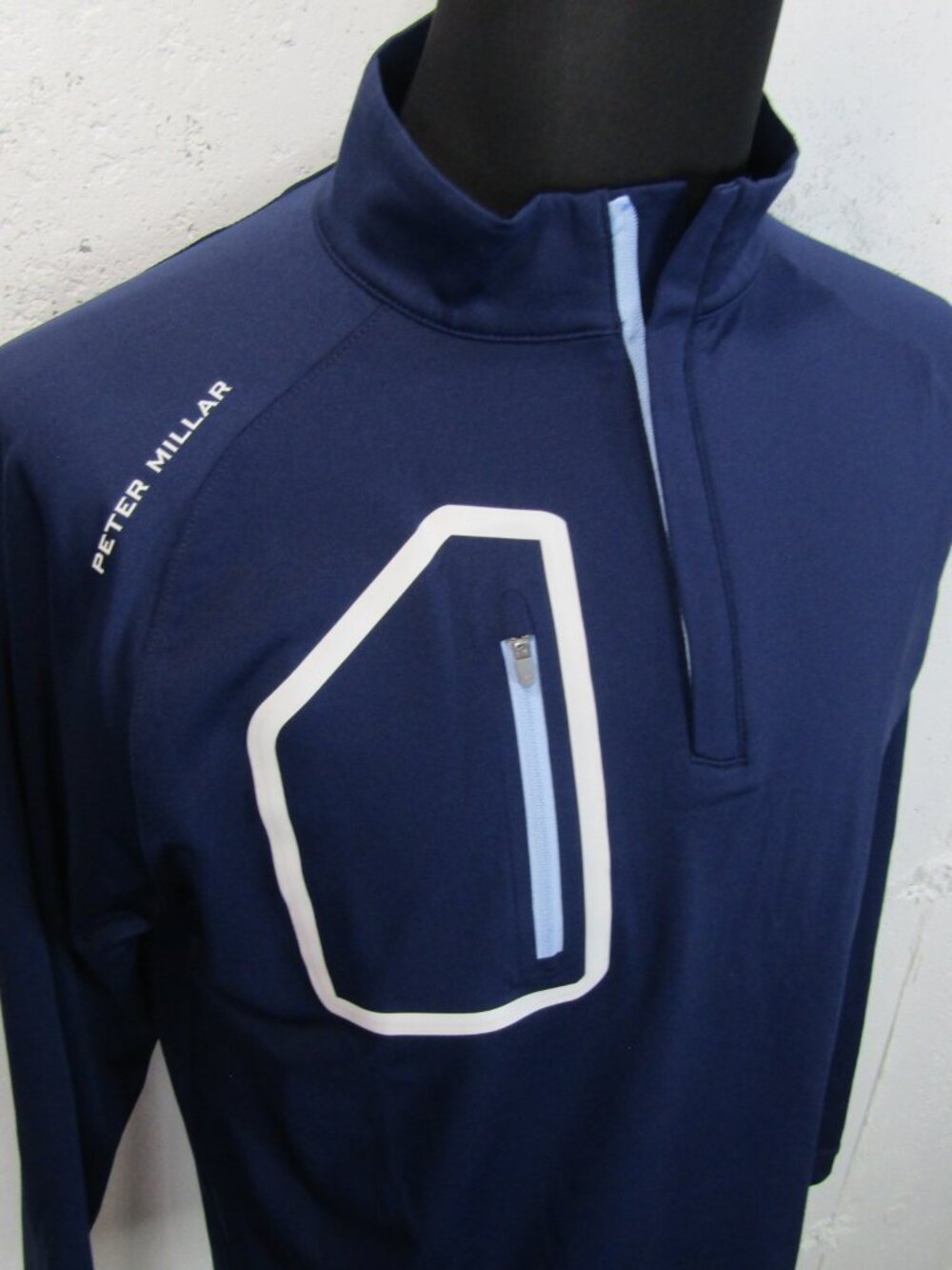 Peter Millar Forge Performance 1/4 Zip Pullover Navy Blue Chest Pocket Size S